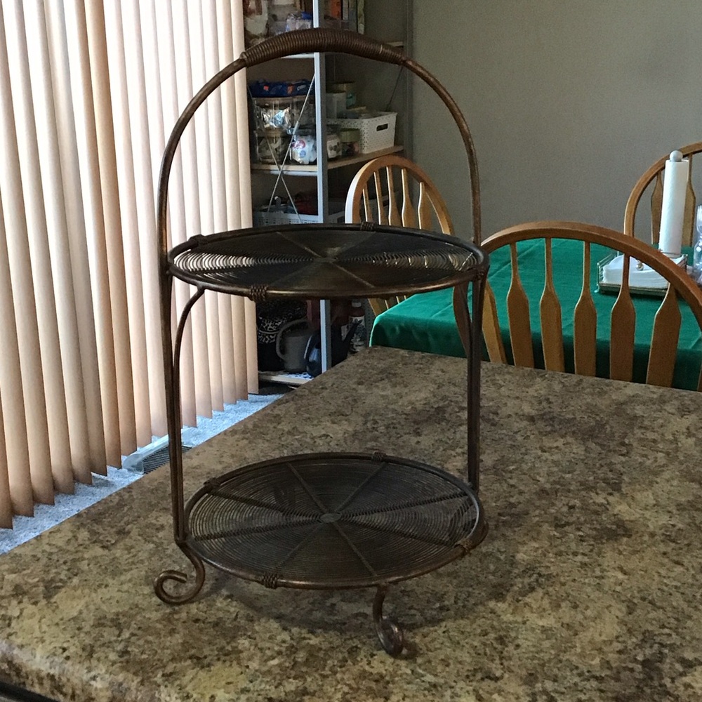 FINAL SALE GORGEOUS Antique Bronze color Two-Tier Metal Stand - Picture 2 of 4